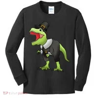 Dinosaur Thanksgiving Pilgrim Kids Long Sleeve Shirt thumb 0