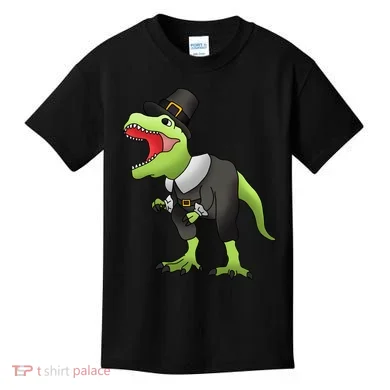 Dinosaur Thanksgiving Pilgrim Kids T-Shirt