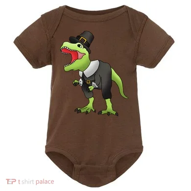 Dinosaur Thanksgiving Pilgrim Baby Bodysuit