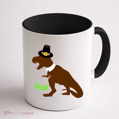 Dinosaur Thanksgiving T-Rex Pilgrim Coffee Mug back
