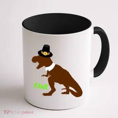 Dinosaur Thanksgiving T-Rex Pilgrim Coffee Mug back
