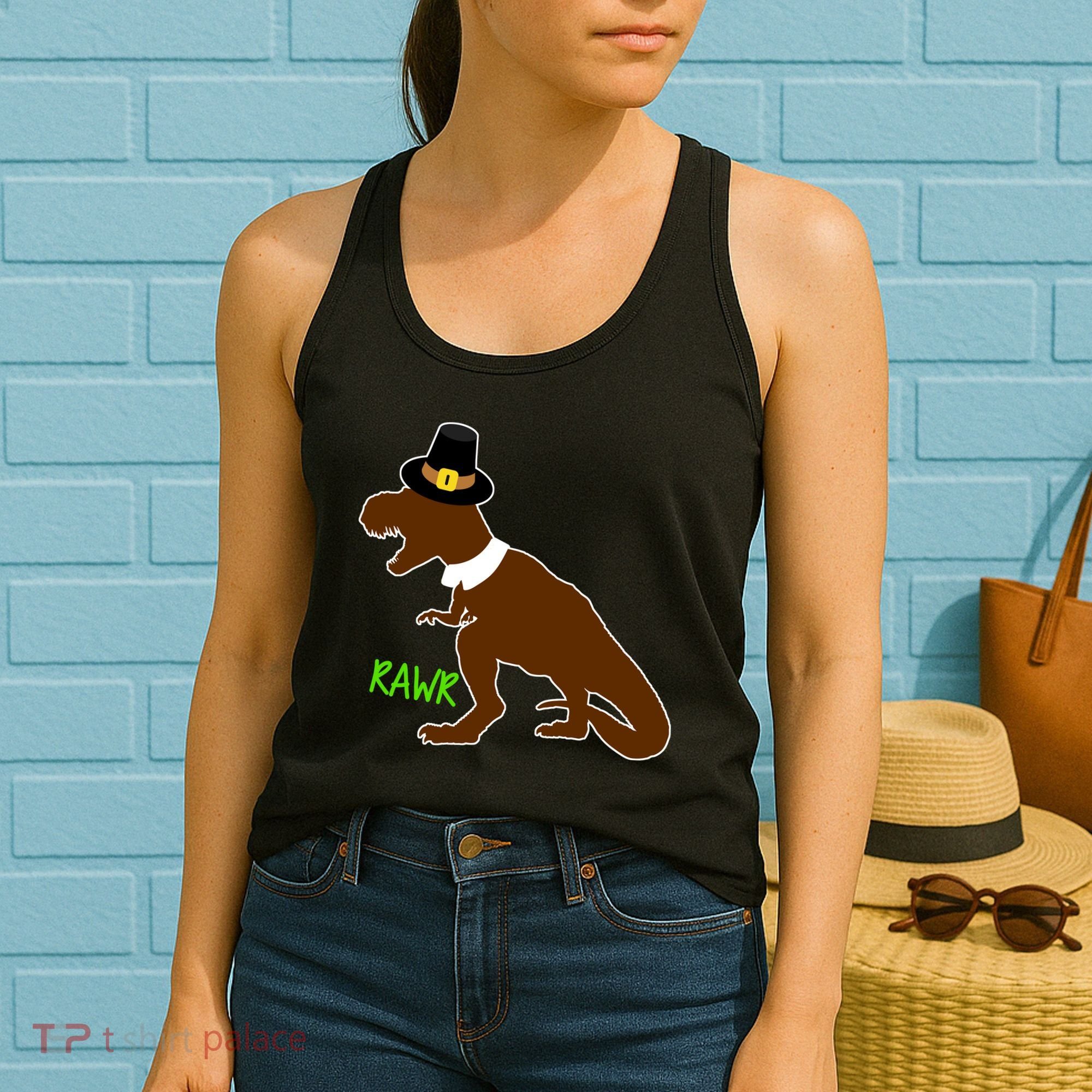 Dinosaur Thanksgiving T-Rex Pilgrim Women's Tank Top