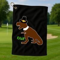 Dinosaur Thanksgiving T-Rex Pilgrim Golf Towel thumb 1