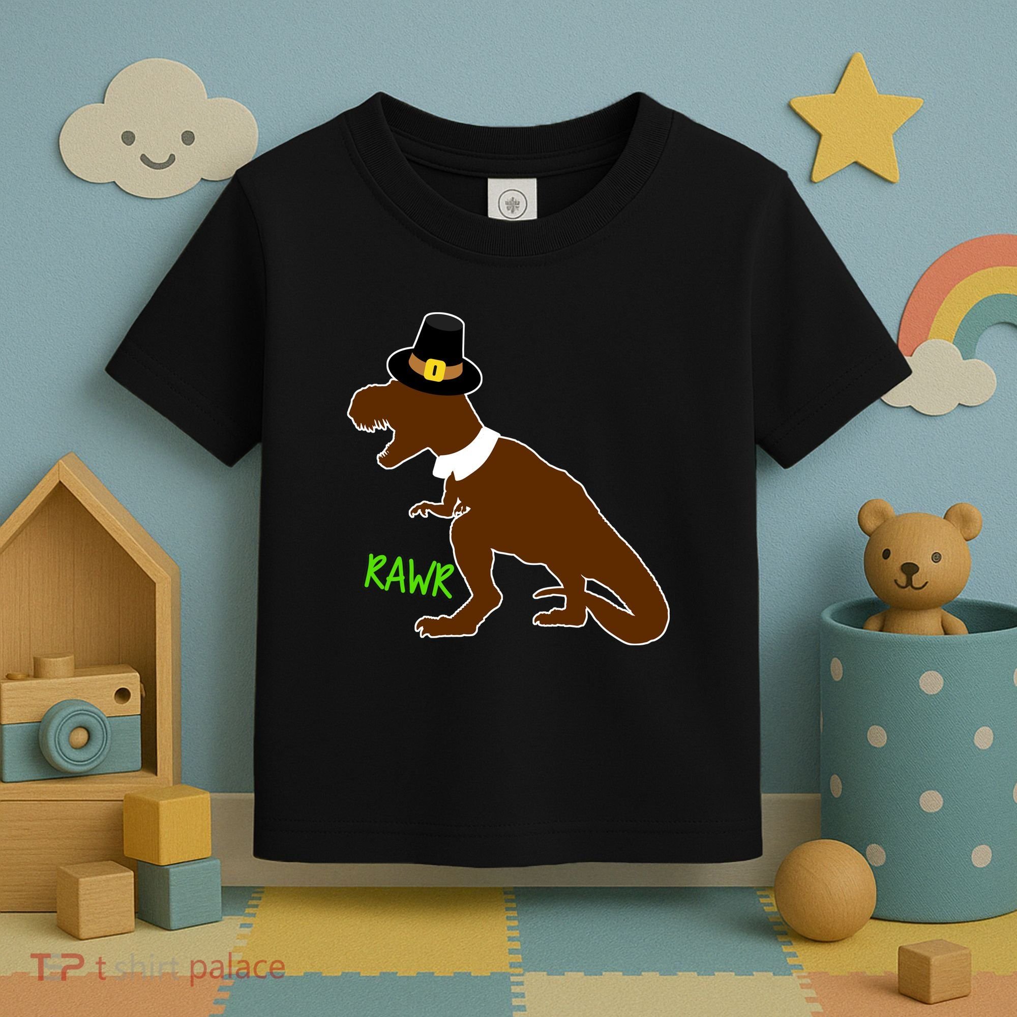 Dinosaur Thanksgiving T-Rex Pilgrim Toddler T-Shirt