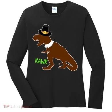 Dinosaur Thanksgiving T-Rex Pilgrim Women's Long Sleeve Shirt