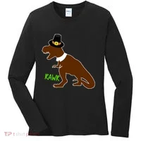 Dinosaur Thanksgiving T-Rex Pilgrim Women's Long Sleeve Shirt thumb 0