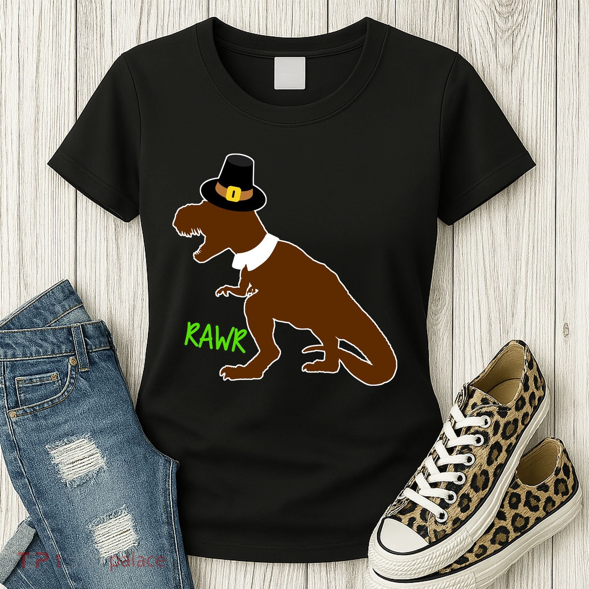 Dinosaur Thanksgiving T-Rex Pilgrim Women's T-Shirt