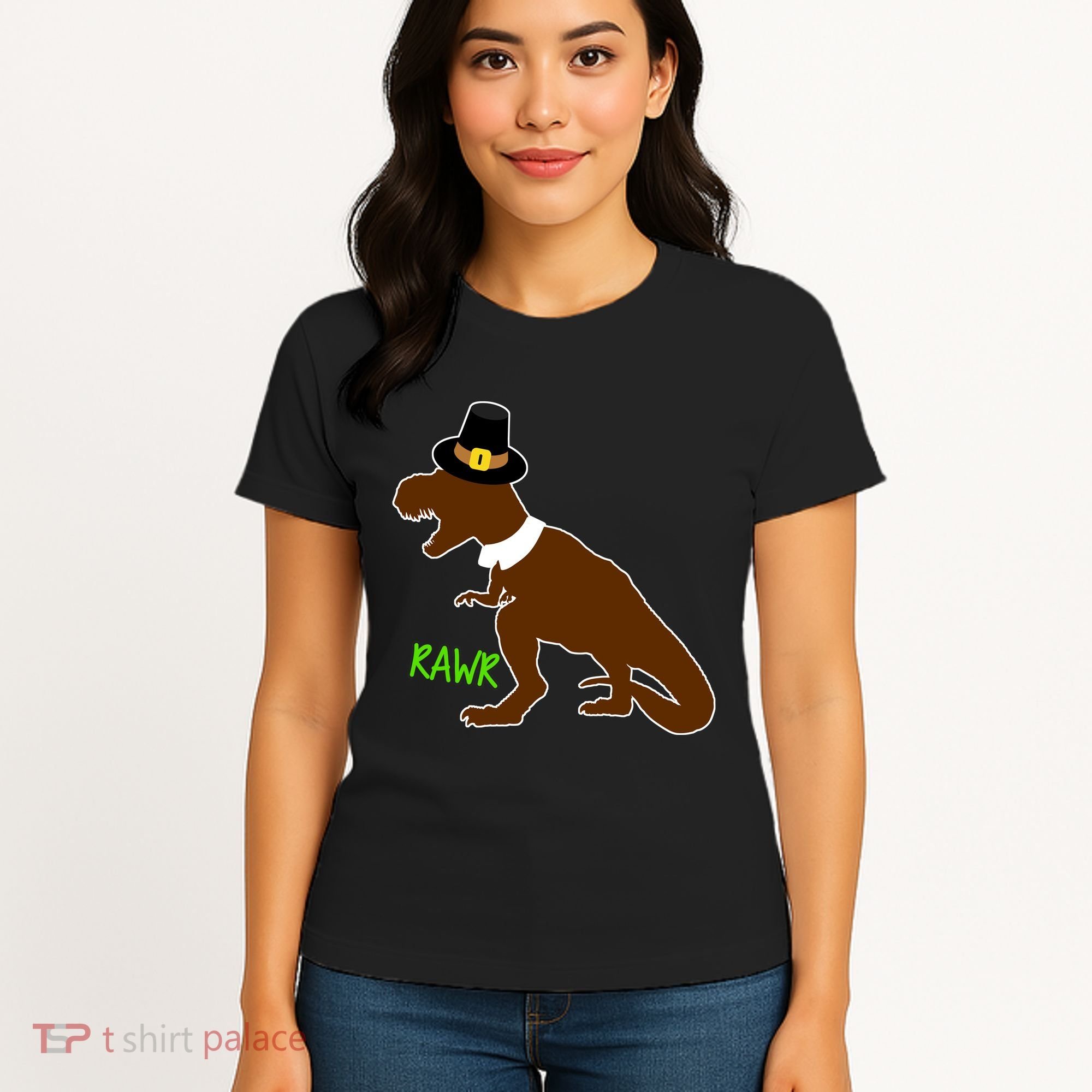 Dinosaur Thanksgiving T-Rex Pilgrim Women's T-Shirt