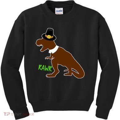 Dinosaur Thanksgiving T-Rex Pilgrim Kids Sweatshirt