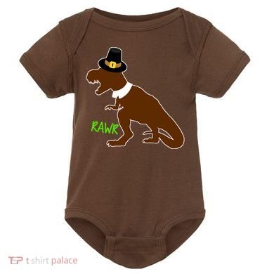 Dinosaur Thanksgiving T-Rex Pilgrim Baby Bodysuit