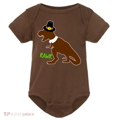 Dinosaur Thanksgiving T-Rex Pilgrim Baby Bodysuit