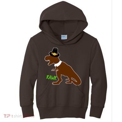 Dinosaur Thanksgiving T-Rex Pilgrim Kids Hoodie