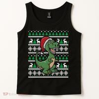 Dinosaur Ugly Christmas Tank Top thumb 2