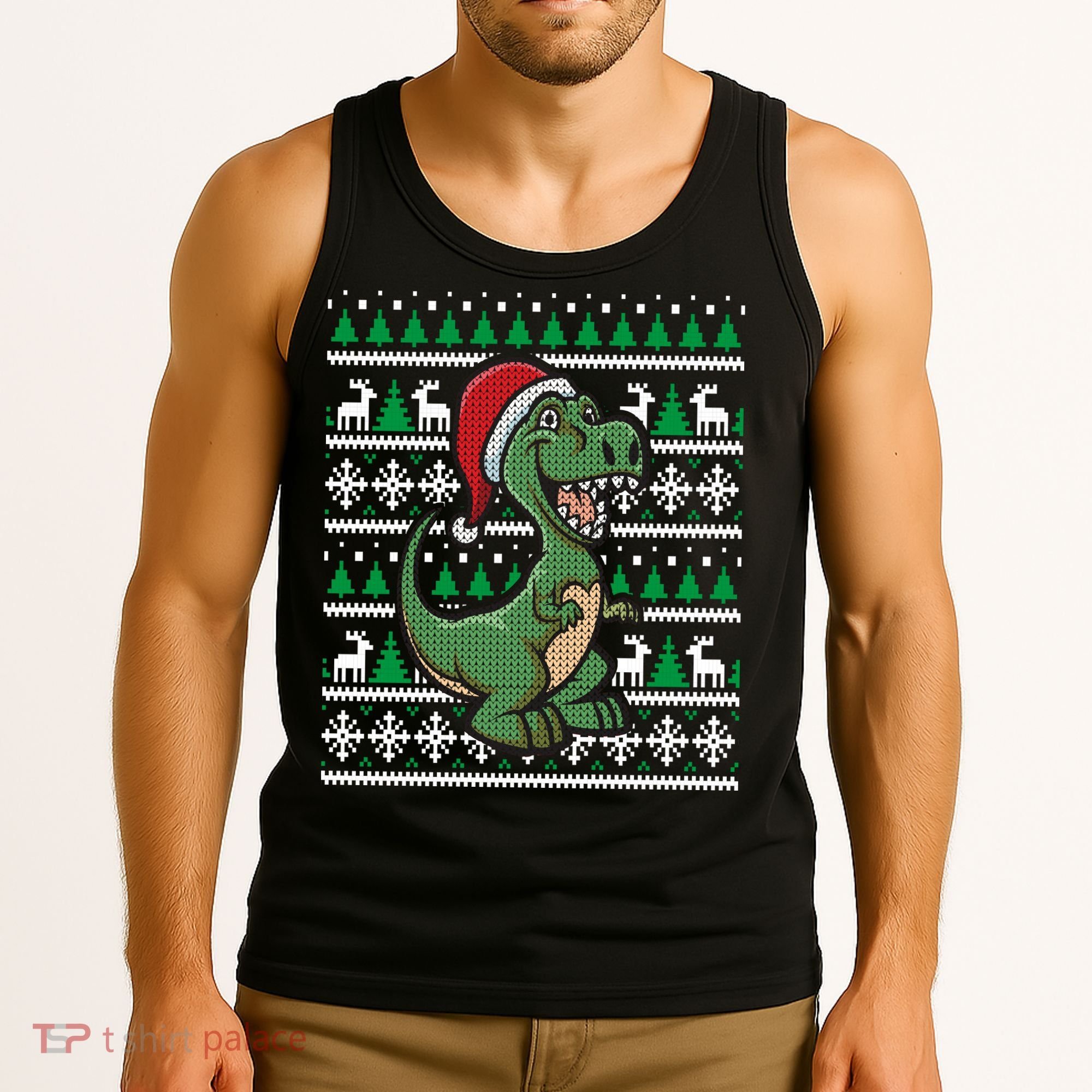 Dinosaur Ugly Christmas Tank Top