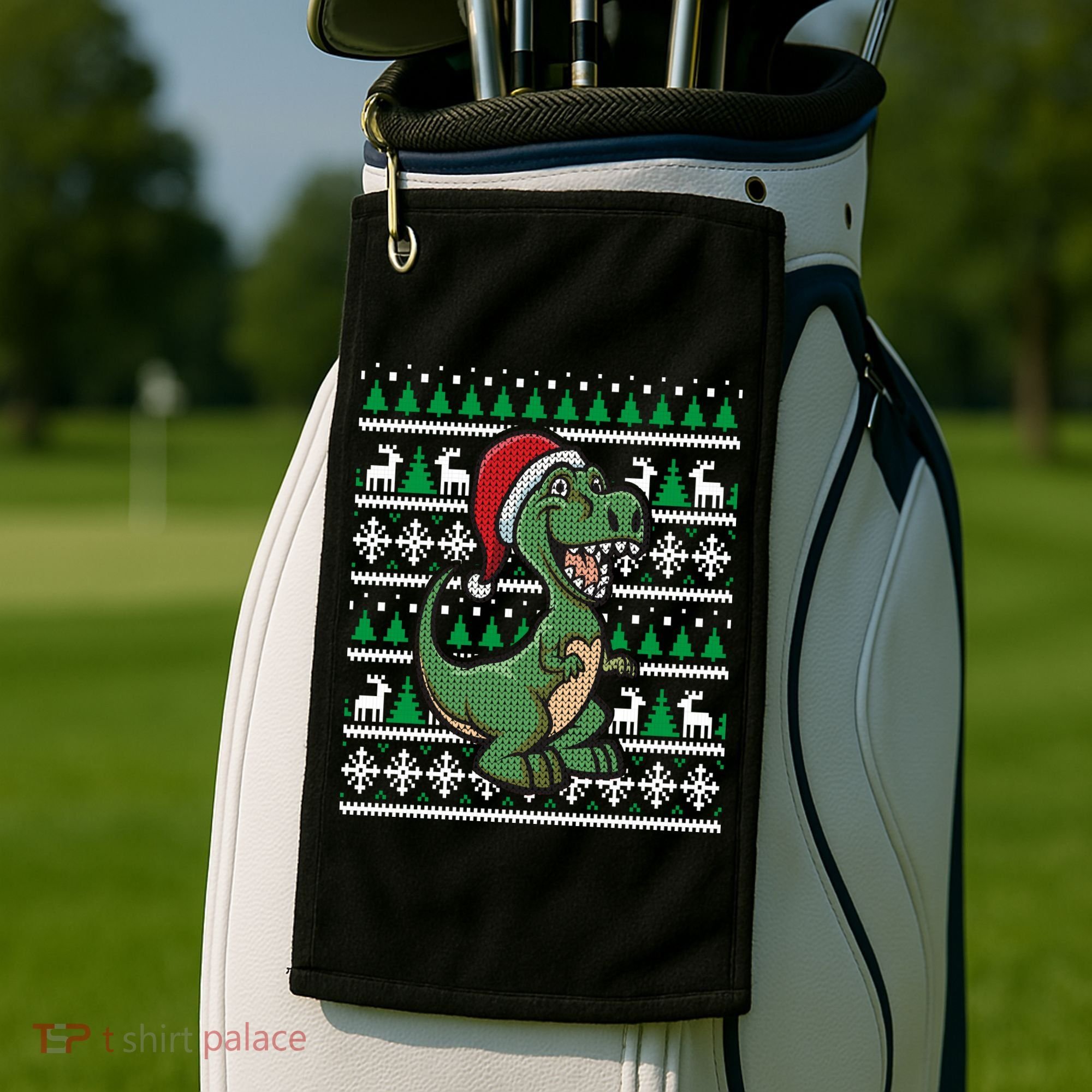 Dinosaur Ugly Christmas Golf Towel