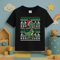 Dinosaur Ugly Christmas Toddler T-Shirt thumb 3