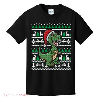 Dinosaur Ugly Christmas Kids T-Shirt