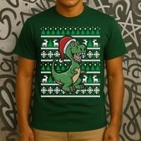 Dinosaur Ugly Christmas T-Shirt thumb 3