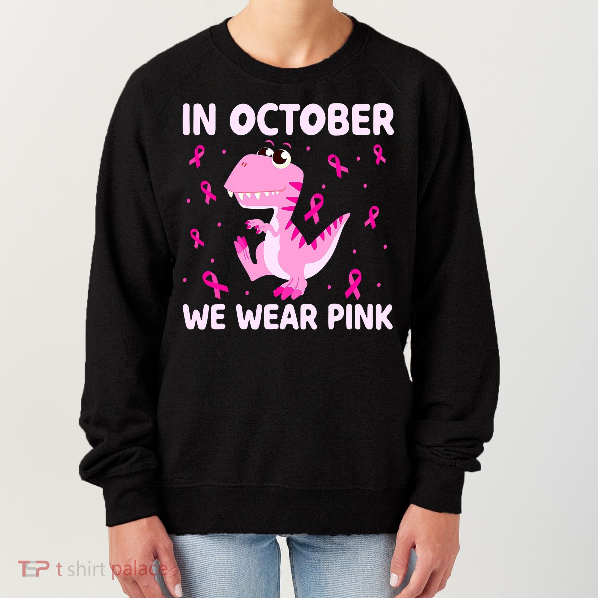 Dinosaur In October We Wear Pink Breast Cancer Boys Women's Sweatshirt