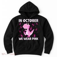 Dinosaur In October We Wear Pink Breast Cancer Boys Hoodie thumb 0