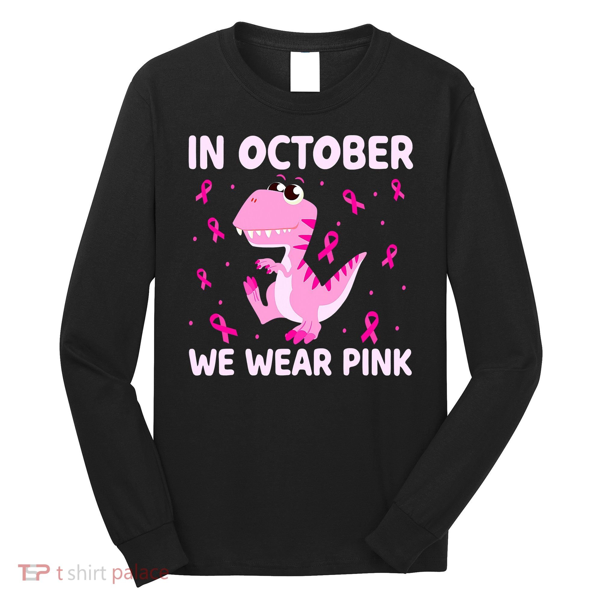 Dinosaur In October We Wear Pink Breast Cancer Boys Long Sleeve Shirt