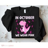 Dinosaur In October We Wear Pink Breast Cancer Boys Sweatshirt thumb 2