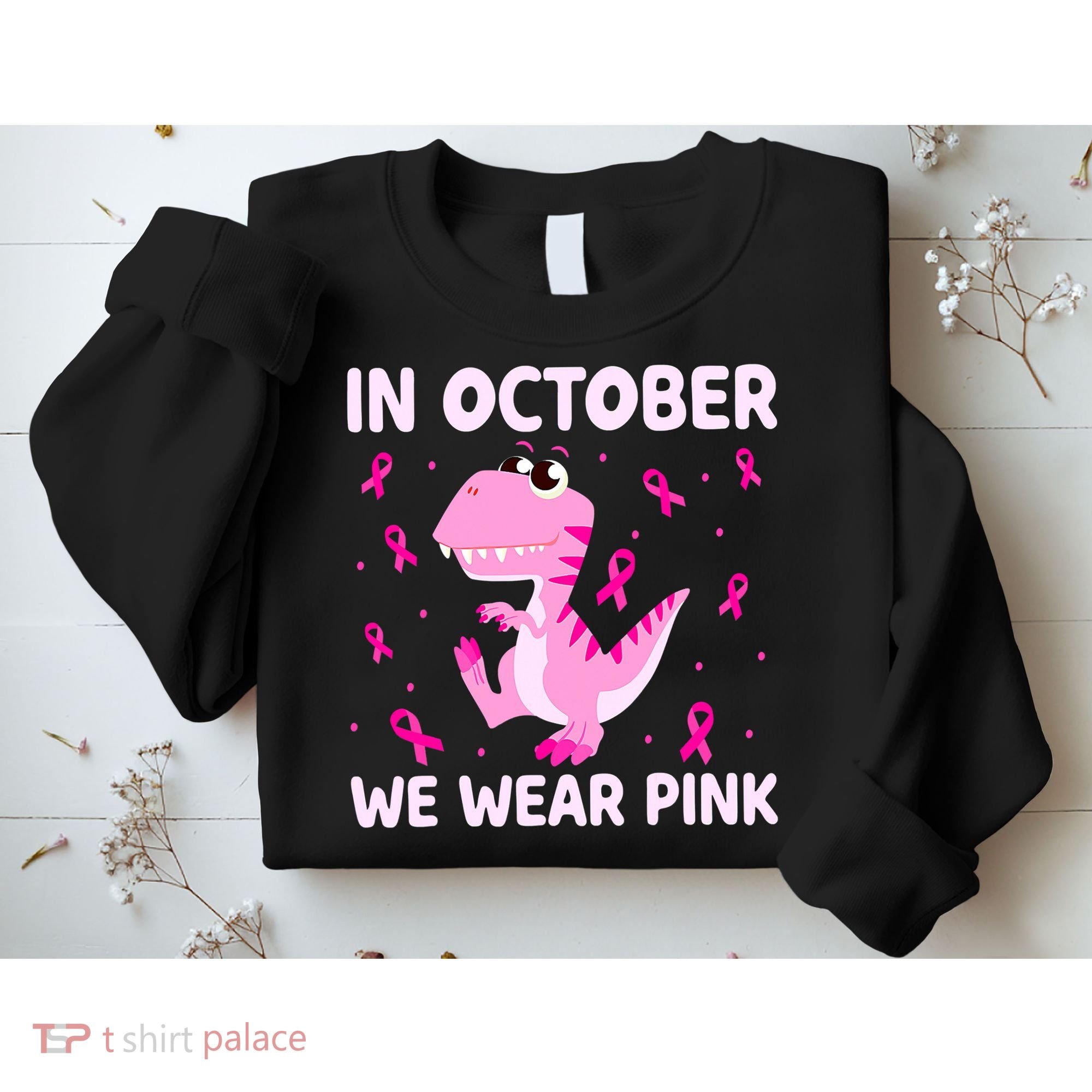 Dinosaur In October We Wear Pink Breast Cancer Boys Sweatshirt