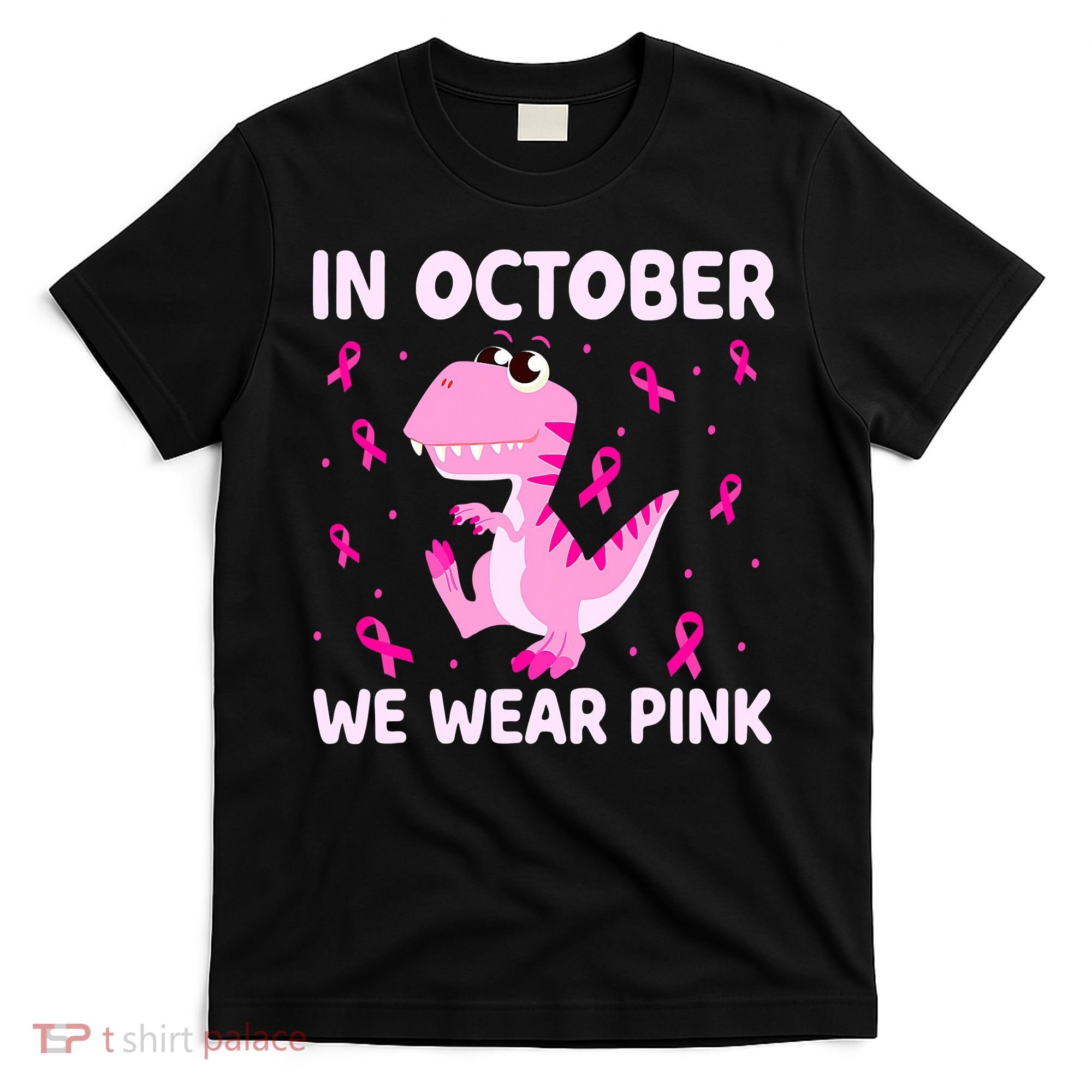 Dinosaur In October We Wear Pink Breast Cancer Boys T-Shirt