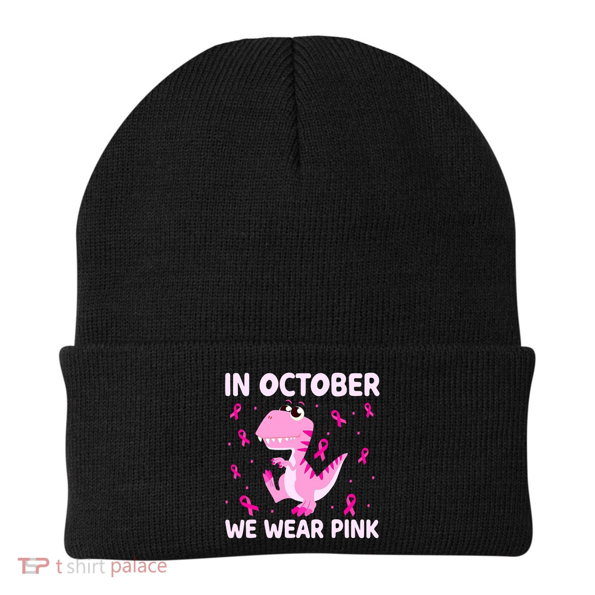 Dinosaur In October We Wear Pink Breast Cancer Boys Beanie