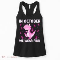 Dinosaur In October We Wear Pink Breast Cancer Boys Women's Tank Top thumb 0
