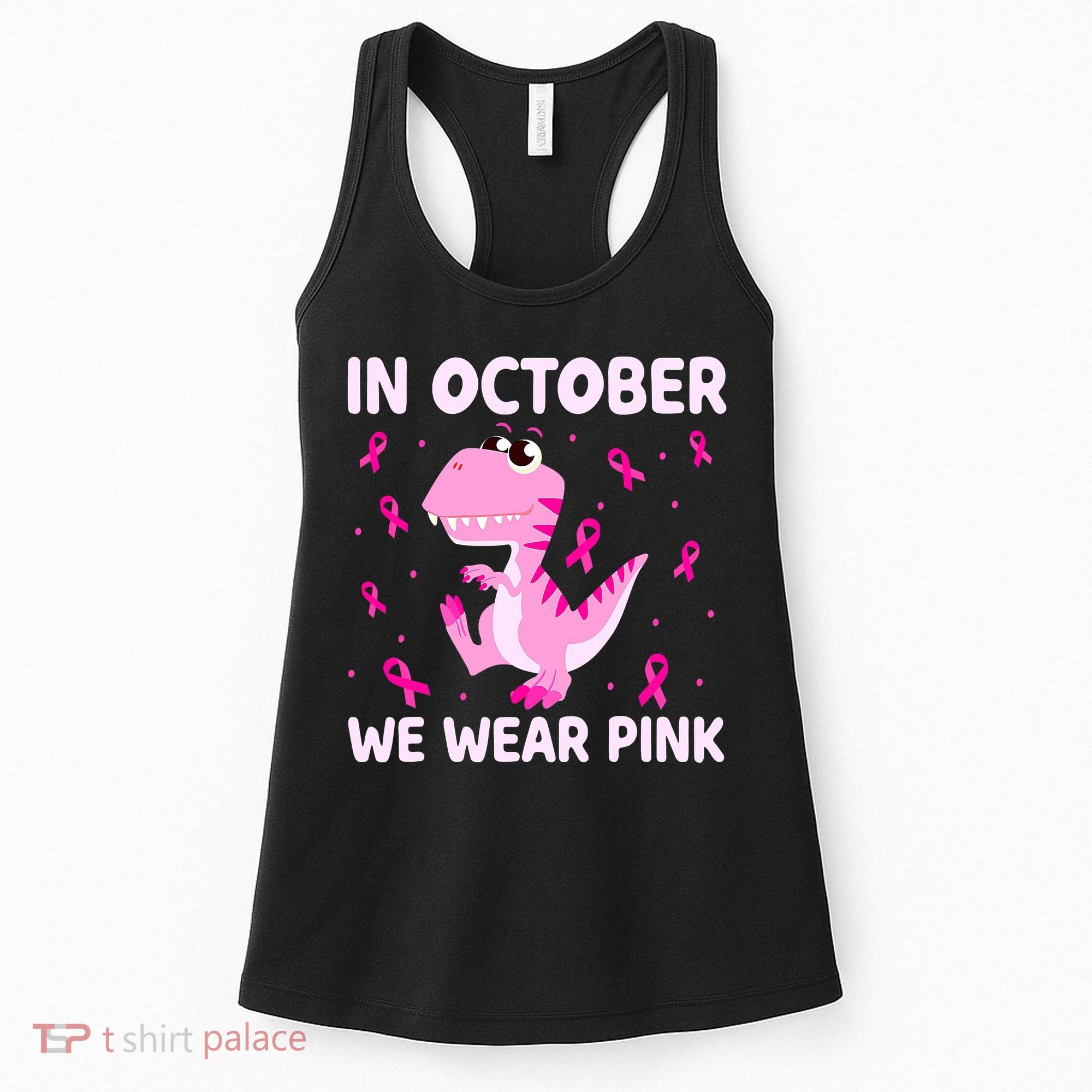 Dinosaur In October We Wear Pink Breast Cancer Boys Women's Tank Top