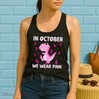 Dinosaur In October We Wear Pink Breast Cancer Boys Women's Tank Top thumb 2