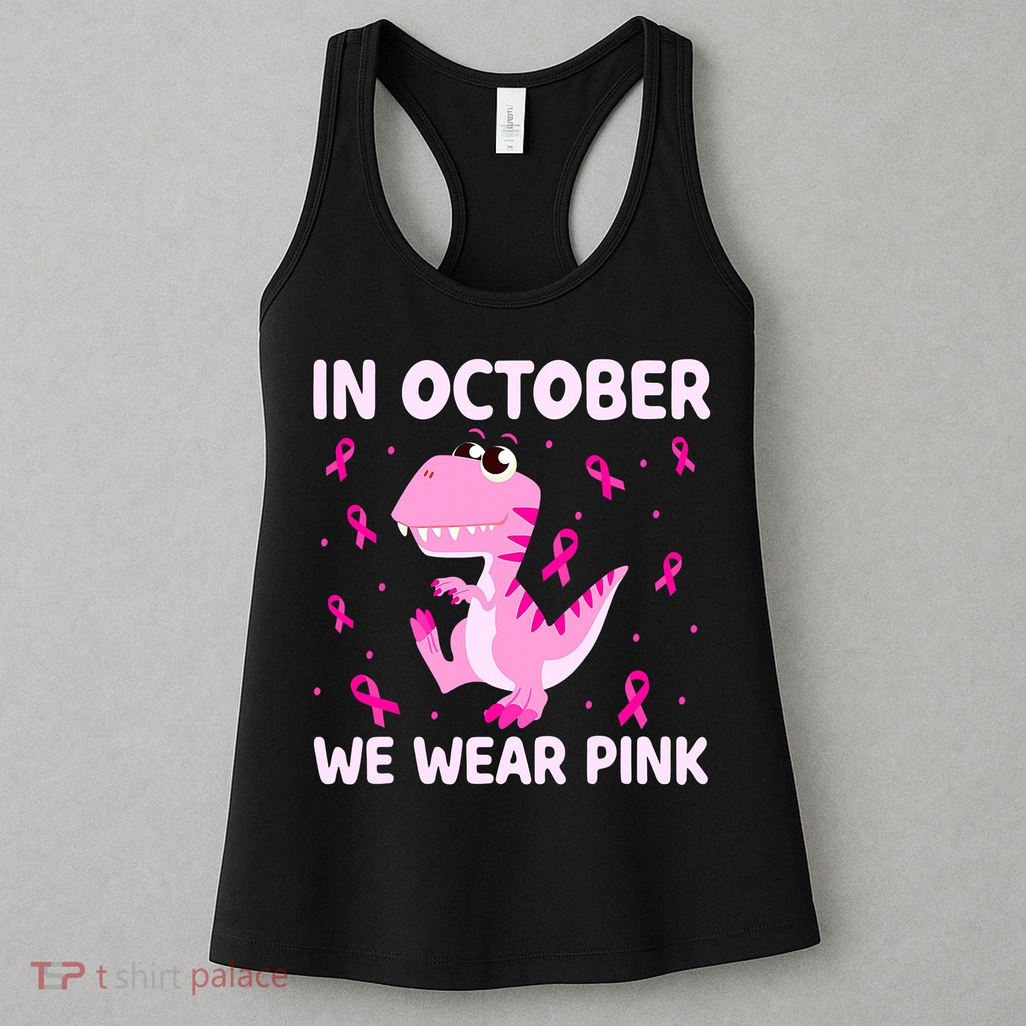Dinosaur In October We Wear Pink Breast Cancer Boys Women's Tank Top
