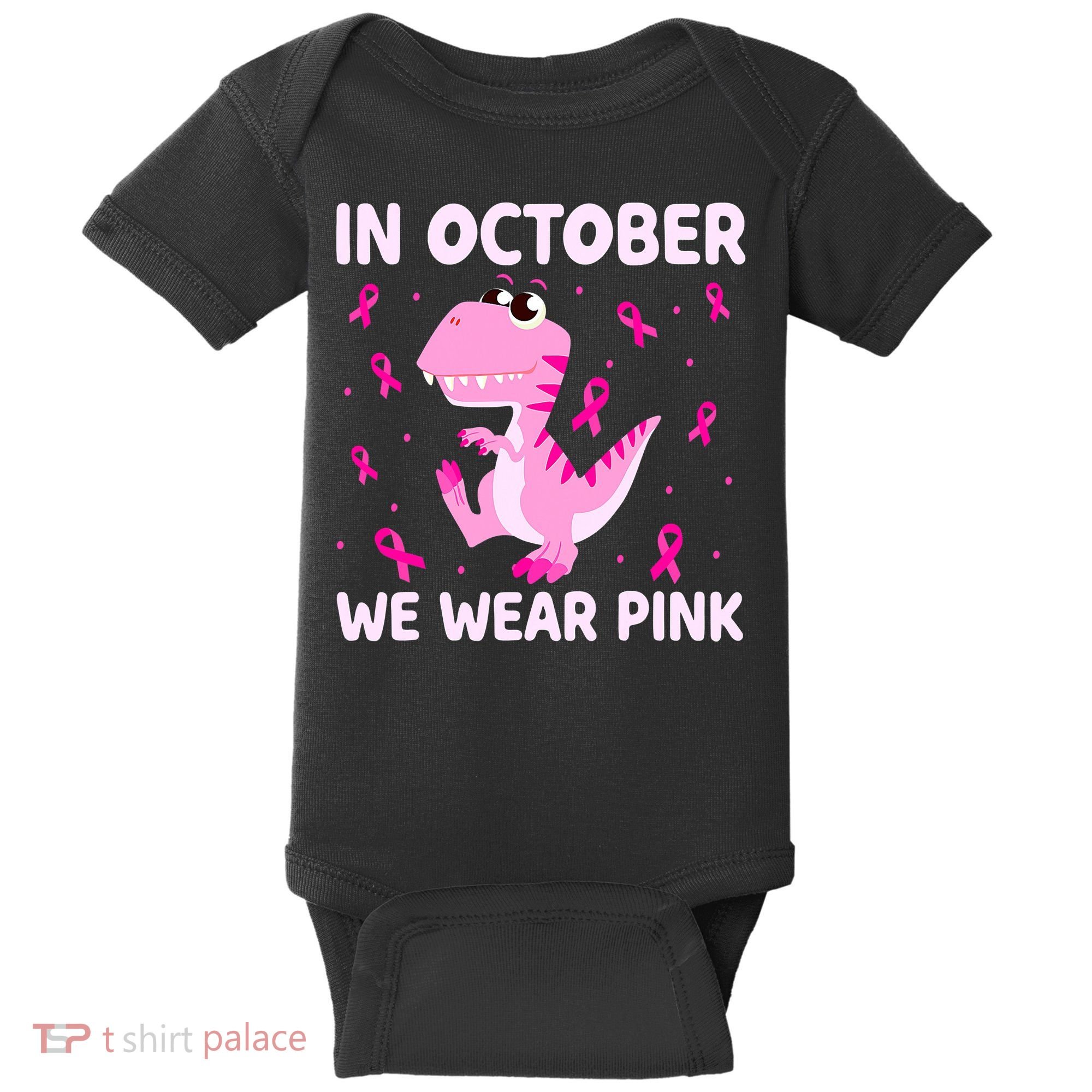 Dinosaur In October We Wear Pink Breast Cancer Boys Baby Bodysuit