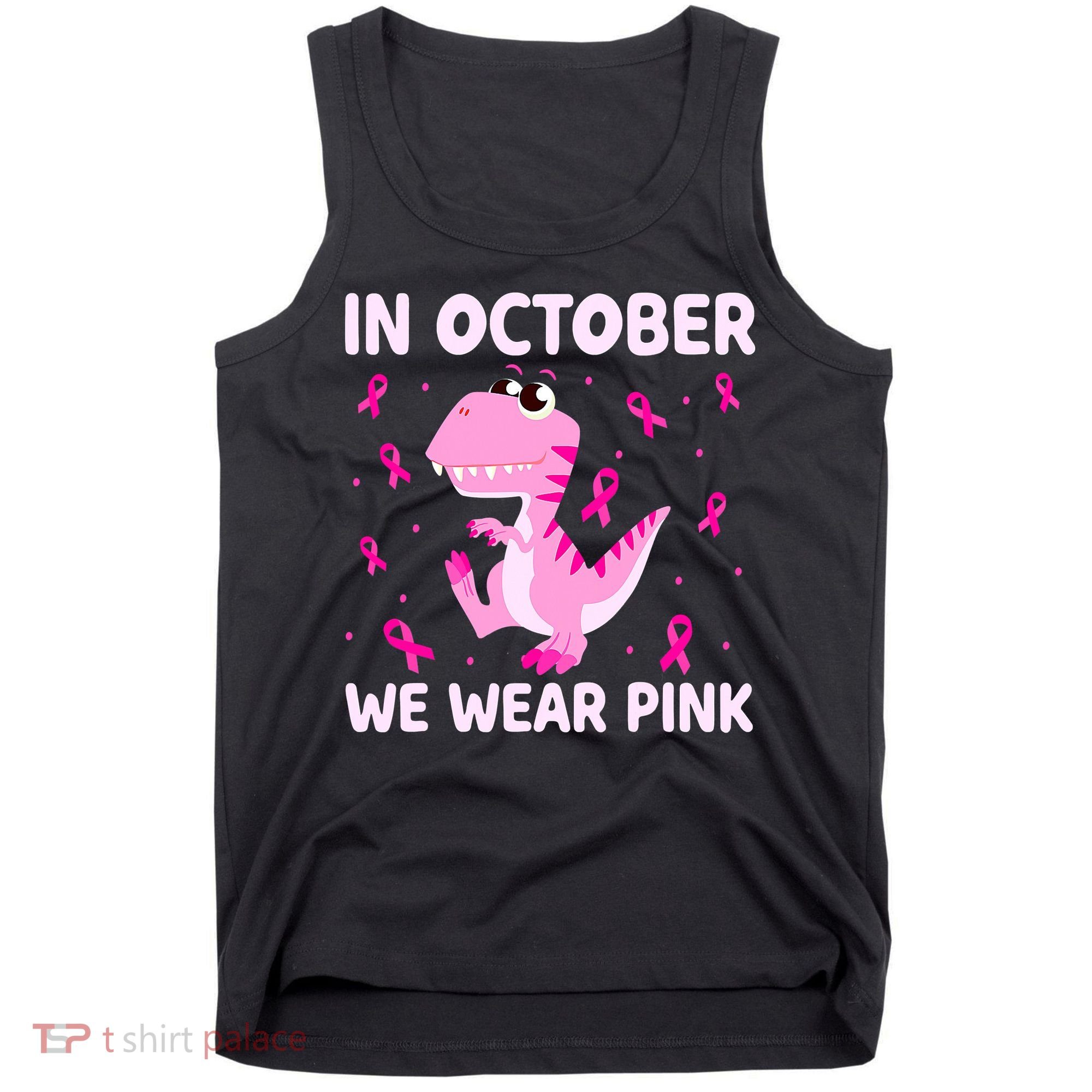 Dinosaur In October We Wear Pink Breast Cancer Boys Tank Top