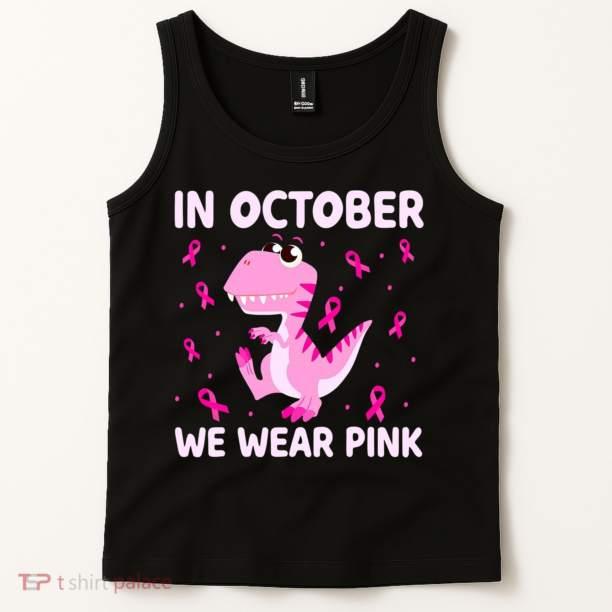 Dinosaur In October We Wear Pink Breast Cancer Boys Tank Top