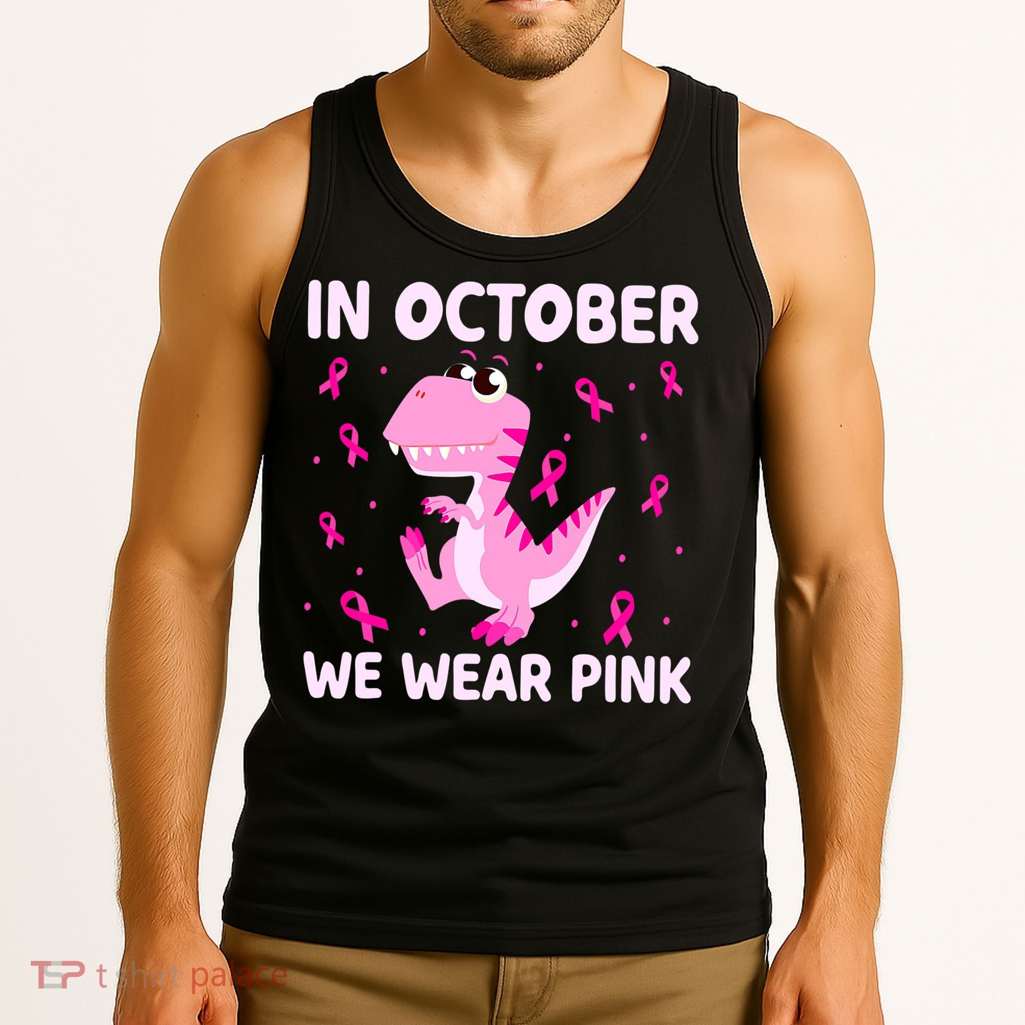 Dinosaur In October We Wear Pink Breast Cancer Boys Tank Top