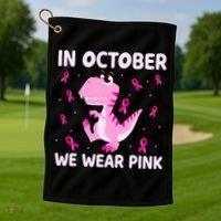 Dinosaur In October We Wear Pink Breast Cancer Boys Golf Towel thumb 1