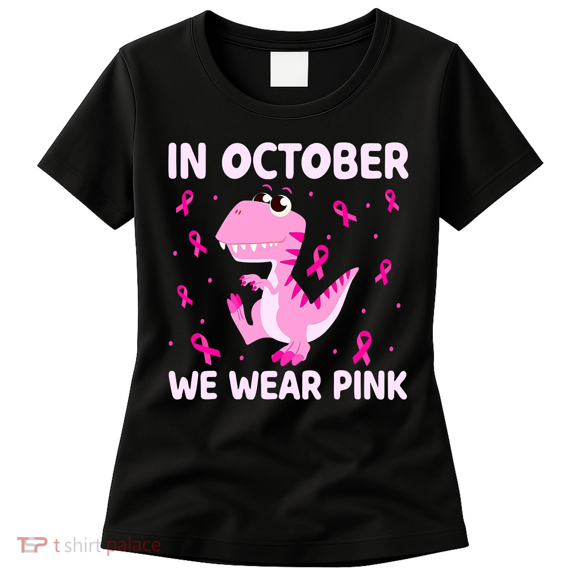 Dinosaur In October We Wear Pink Breast Cancer Boys Women's T-Shirt