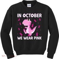 Dinosaur In October We Wear Pink Breast Cancer Boys Kids Sweatshirt thumb 0