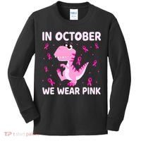 Dinosaur In October We Wear Pink Breast Cancer Boys Kids Long Sleeve Shirt thumb 0
