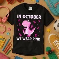 Dinosaur In October We Wear Pink Breast Cancer Boys Kids T-Shirt thumb 3