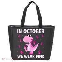Dinosaur In October We Wear Pink Breast Cancer Boys Tote Bag thumb 0