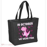 Dinosaur In October We Wear Pink Breast Cancer Boys Tote Bag thumb 2
