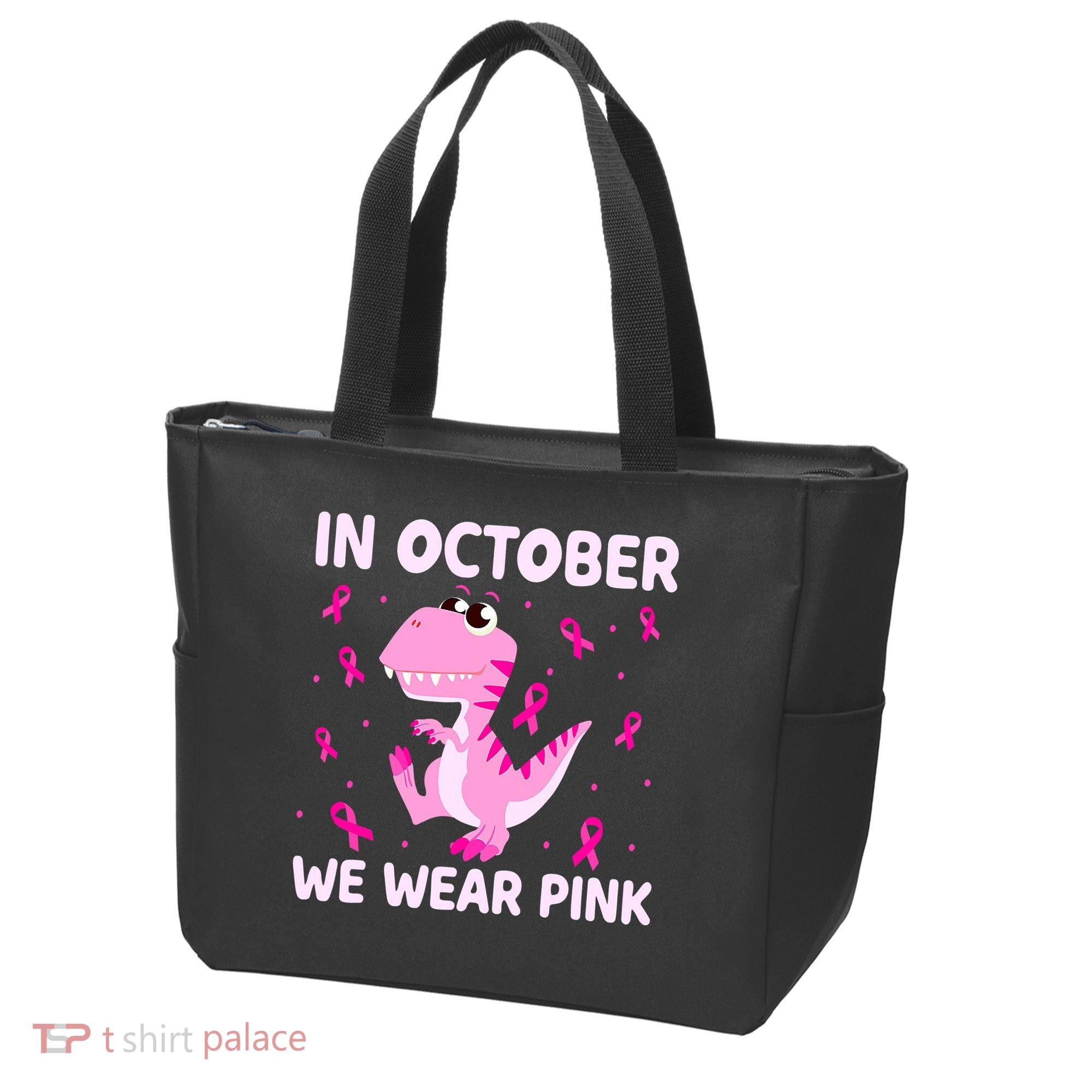 Dinosaur In October We Wear Pink Breast Cancer Boys Tote Bag
