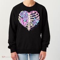 Dead Inside Pink Skeleton Chest Crow Heart Roses Halloween Gift Women's Sweatshirt thumb 0