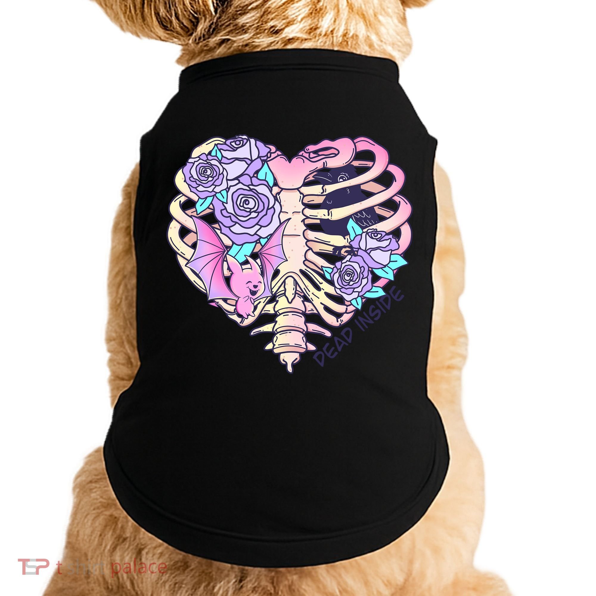 Dead Inside Pink Skeleton Chest Crow Heart Roses Halloween Gift Doggie Tank