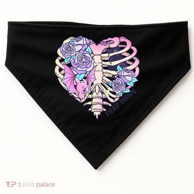 Dead Inside Pink Skeleton Chest Crow Heart Roses Halloween Gift USA-Made Doggie Bandana