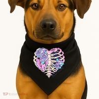 Dead Inside Pink Skeleton Chest Crow Heart Roses Halloween Gift USA-Made Doggie Bandana thumb 1