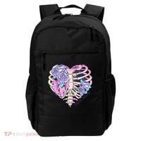 Dead Inside Pink Skeleton Chest Crow Heart Roses Halloween Gift Backpack thumb 0